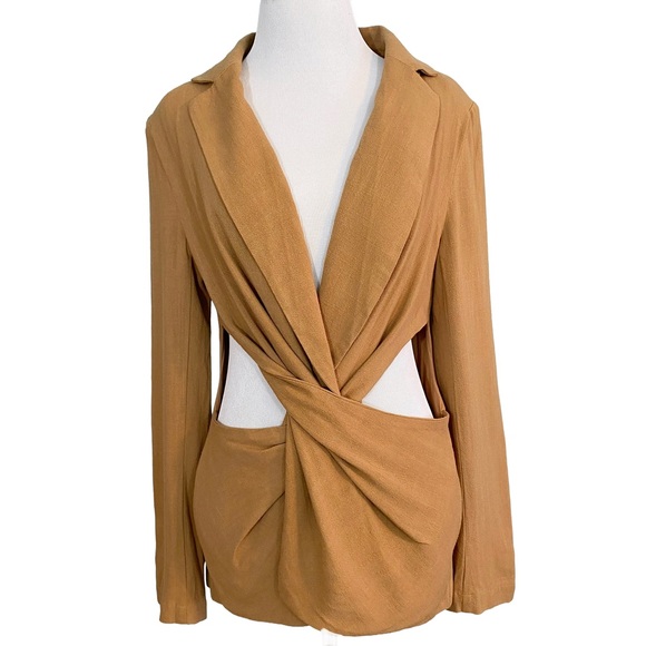Lush Camel Cutout Blazer Twist Front Quiet Luxury Tailored S - Picture 5 of 10
